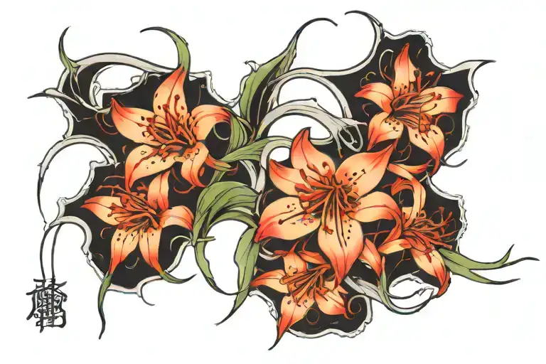 snow and spider lily tattoo design idea