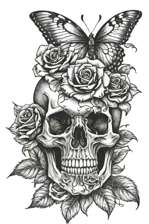 butterfly rose skull made tattoo design idea