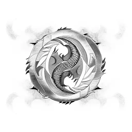 Dragon and phoenix in a yin and yang symbol tattoo design idea
