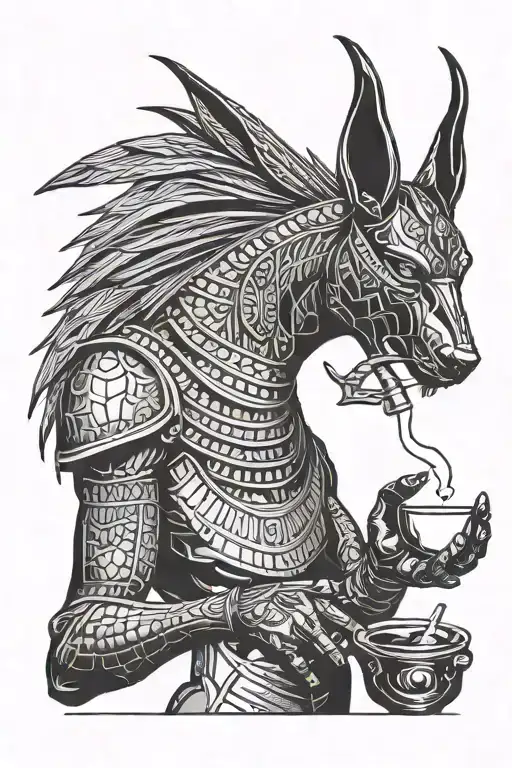anubis with scales in his hand and a cigarette in his right tattoo design idea