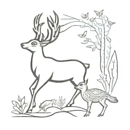 deer, pheasant, bird  squirrel tattoo design idea