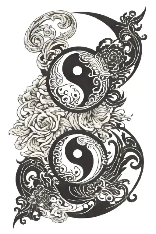 twin flame yin yang shadow woman tattoo design idea