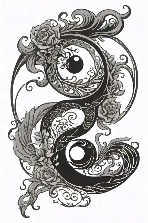 twin flame shadow woman yin yang tattoo design idea