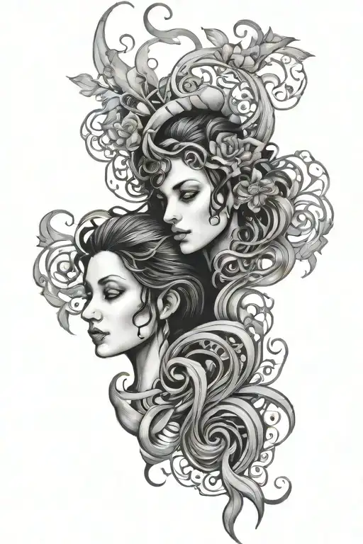 twin flame shadow woman  tattoo design idea