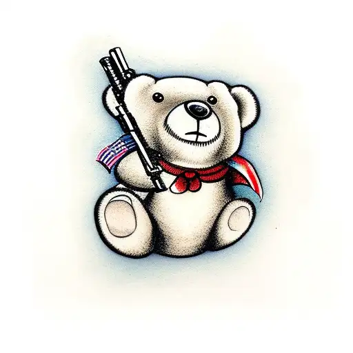 teddy bear with rifle tattoo design idea