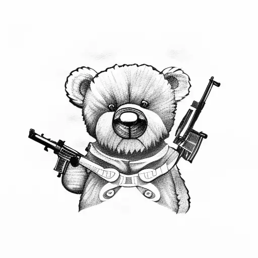 teddy bear with rifle tattoo design idea