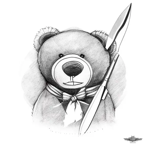 teddy bear with knife tattoo design idea
