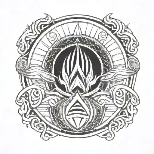 wave and trident surrounded tattoo design idea