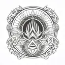 wave and trident surrounded tattoo design idea