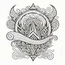 wave and trident surrounded tattoo design idea