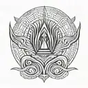 wave and trident surrounded tattoo design idea
