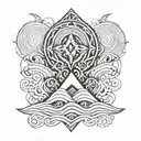 wave and trident surrounded tattoo design idea