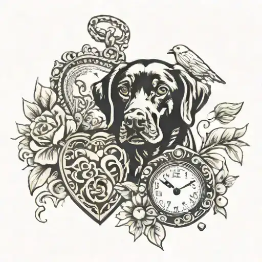 locket and black lab tattoo design idea