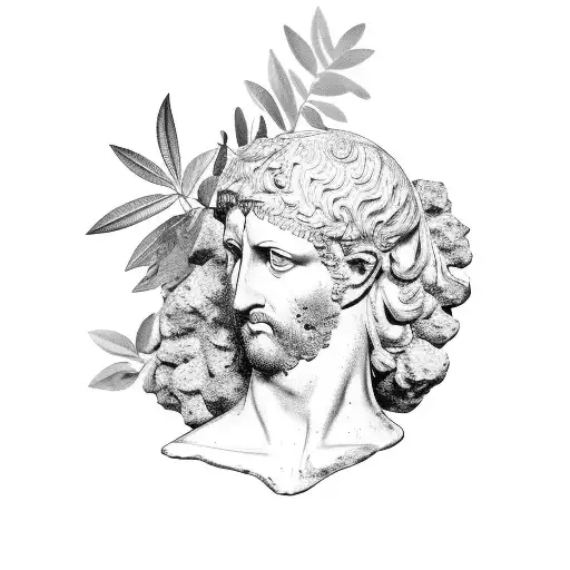 Roman Bust with Olive Branch tattoo design idea