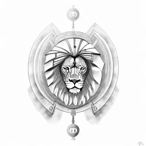 A lion wearing a Roman soldier's helmet with a time-traveling hourglass tattoo design idea