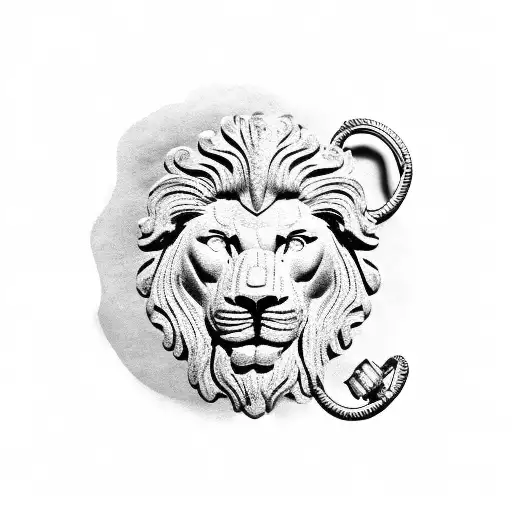 Ancient Roman lion with a pocket watch tattoo design idea