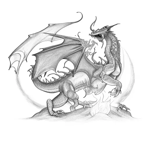 an elf riding a fire dragon tattoo design idea