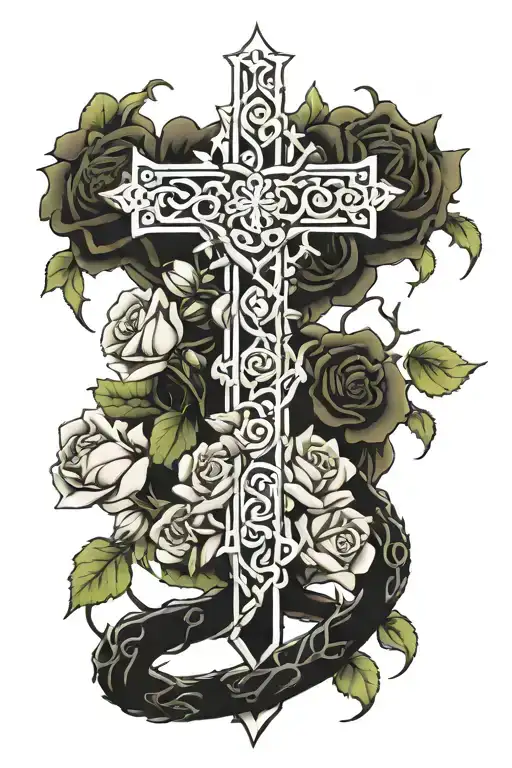 irish cross, irish roses black thorn lizards  tattoo design idea