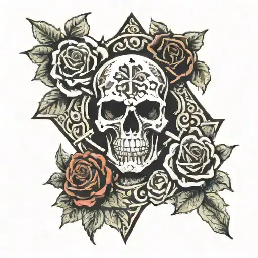 irish cross with irish roses and skulls tattoo design idea