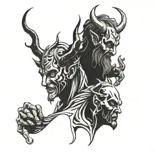 god  and the devil discussing me . tattoo design idea