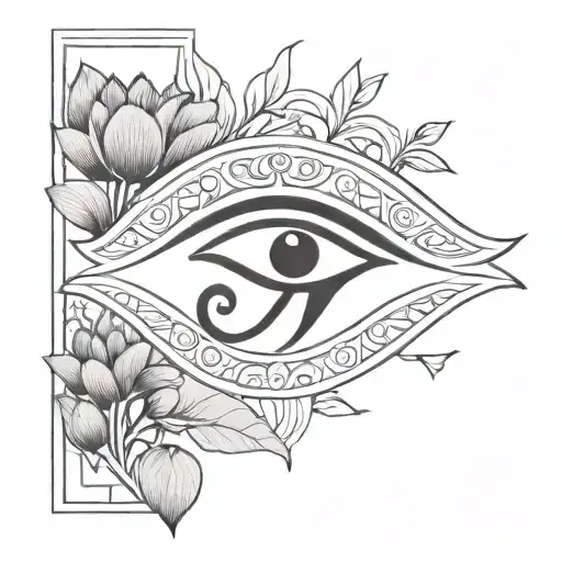 the eye of Horus and lotus flower large black leaves tattoo design idea