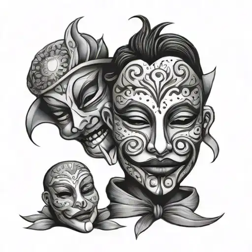 Happy sad masks tattoo design idea