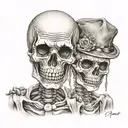 Skeletons, wearing theatre mask, one happy, one sad  tattoo design idea