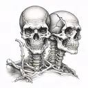 Skeletons, wearing theatre mask, one happy, one sad  tattoo design idea