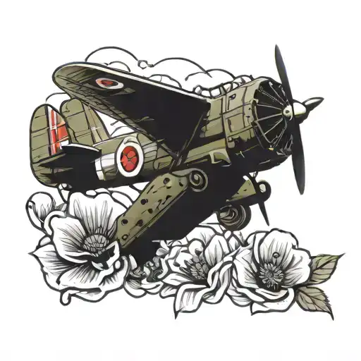 Lancaster bomber with poppy flower tattoo design idea