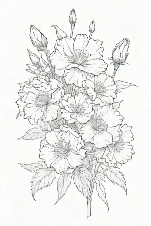 Bouquet Birth Flowers Using these flowers 1 Carnation, 1 Daffodil, 3 Daisy, 1 Rose, 2 Lotus, 1 Poppy, 1 morning glory. tattoo design idea