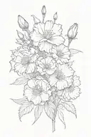 Bouquet Birth Flowers Using these flowers 1 Carnation, 1 Daffodil, 3 Daisy, 1 Rose, 2 Lotus, 1 Poppy, 1 morning glory. tattoo design idea