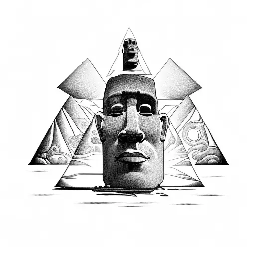 Joe Rogan, Magic Mushrooms, Easter Island statues, pyramid  tattoo design idea