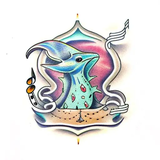 island stingray with musical notes tattoo design idea