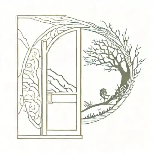 hobbit door, melancholy, dark, trees and busches tattoo design idea