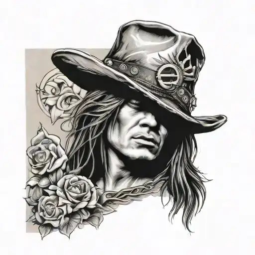guns n roses axl rose slash hat surrounded tattoo design idea