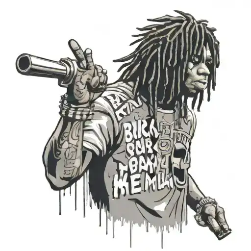 A brick wall mural featuring Chief Keef's iconic lyrics in graffiti style tattoo design idea
