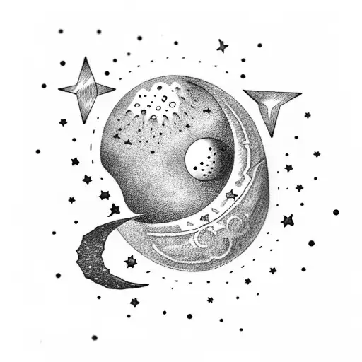 egg in sky (crescent moon,stars) tattoo design idea
