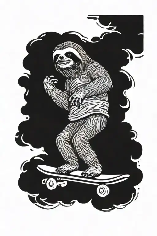 sloth riding skateboard deck tattoo design idea