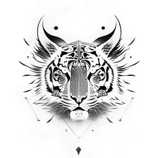 tribal tiger with phoenix tattoo design idea