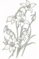 bouquet of three flowers: snowdrop, lily of the valley, poppy tattoo design idea
