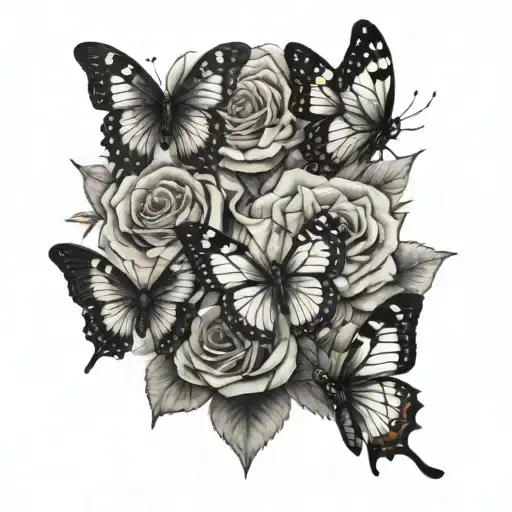 3 butterfly and 4 roses tattoo design idea