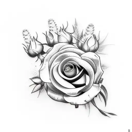 bouquet of yellow rose, bluebonnet and purple thistle  tattoo design idea