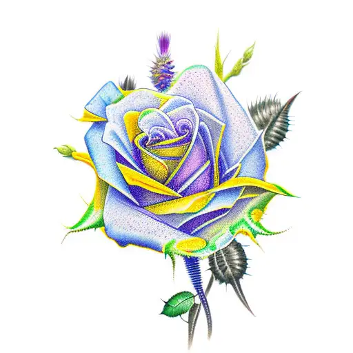 yellow rose and bluebonnet and purple thistle  tattoo design idea