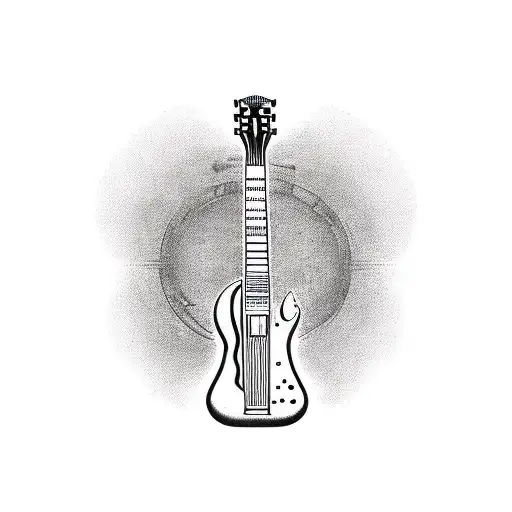 Guitar with piano instead of strings, a mic in the head of guitar and a sol key included tattoo design idea