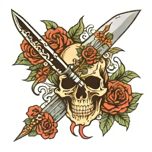 SKull bowie knife crossed tattoo design idea