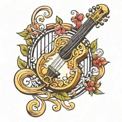 lyre surrounded by music tattoo design idea