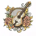 lyre surrounded by music tattoo design idea
