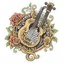 lyre surrounded by music tattoo design idea