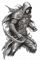 fantasy warrior, Hood, Wings, mistborn, salvation, condemnation  tattoo design idea