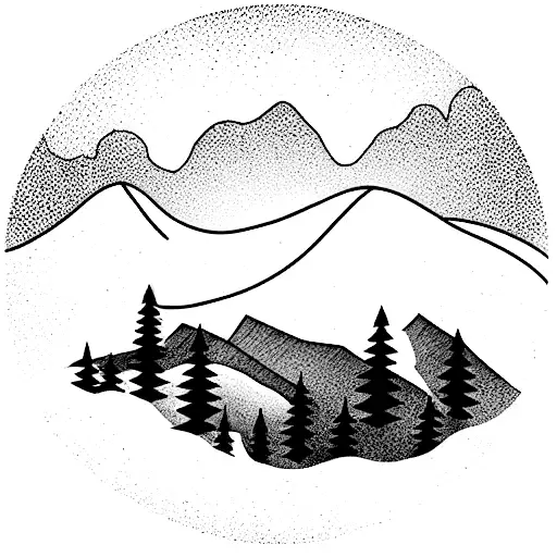 Rocky mountain scene reflecting grief of dad dying from covid tattoo design idea